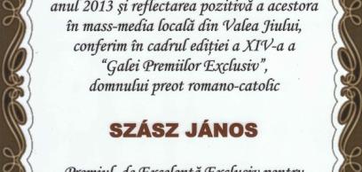 Kitüntetés Szász János petrozsényi kanonok-plébánosnak Kitüntetés Szász János petrozsényi kanonok-plébánosnak