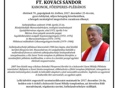 Elhunyt Kovács Sándor kolozsvári főesperes-plébános Elhunyt Kovács Sándor kolozsvári főesperes-plébános